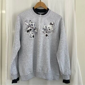 Gray Quarter Zip Sweatshirt with Bird Design